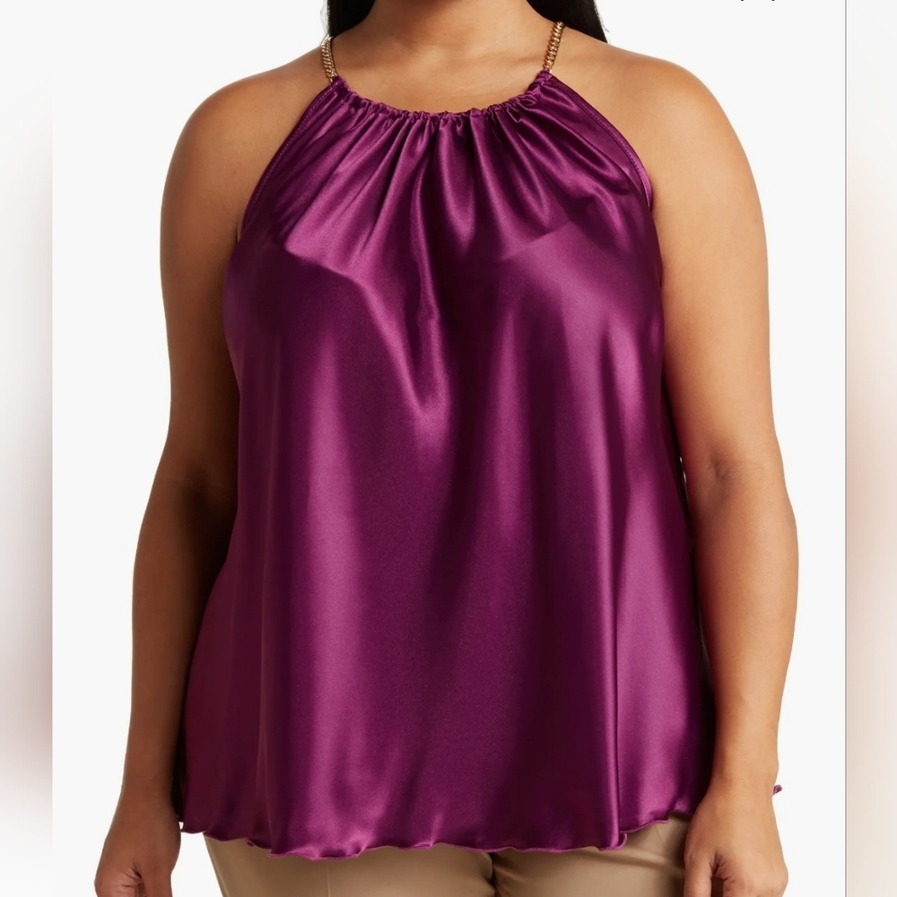 Tash + Sophie Chain Strap Pleated Top in Plum